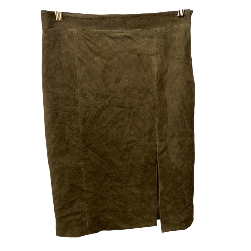 Intermix luxury olive green leather suede pencil skirt 28 waist